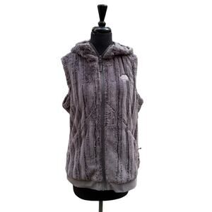 The North Face Furlander Faux Fur Hooded Vest Gray L NWOT